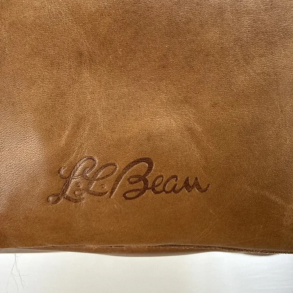 L.L. Bean Signature Cognac Brown Leather‎ Travel Duffle Weekender Canvas Lined